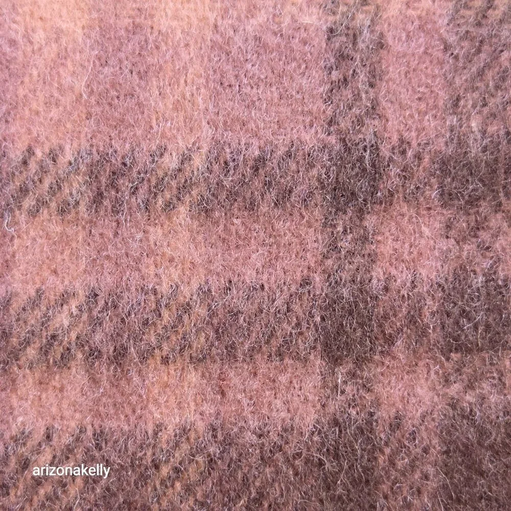 NWT Cashmere Wool Plaid Scarf Fringe Pink Brown